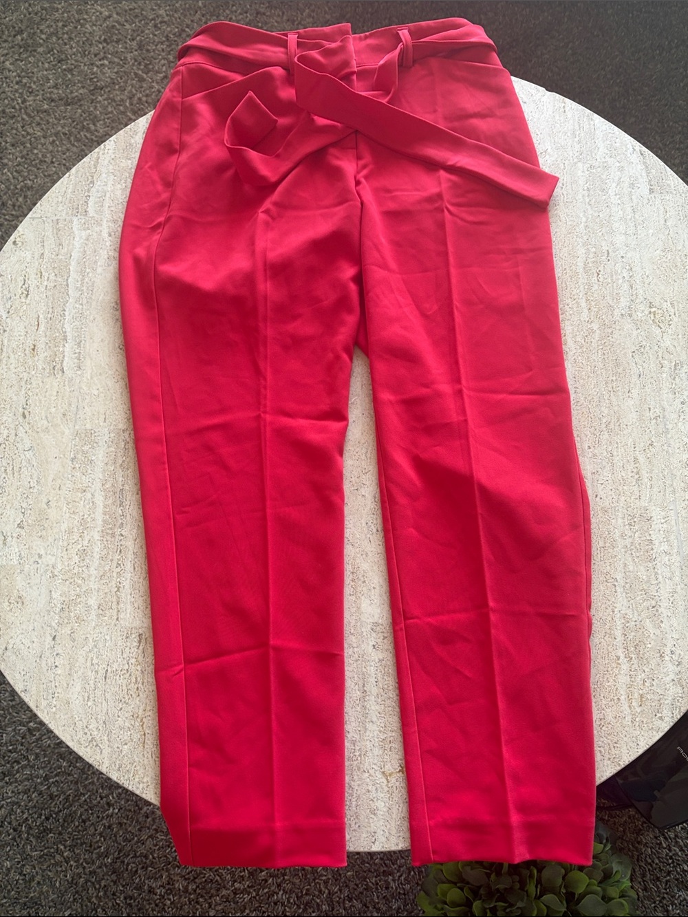 New York & Company Bright Red High-Waist Tie-Waist Pants